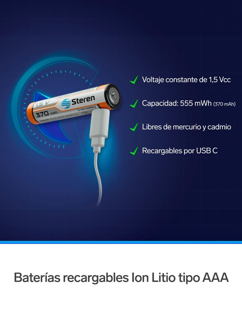 Paquete de pilas AAA Litio Steren 3.7 V 3